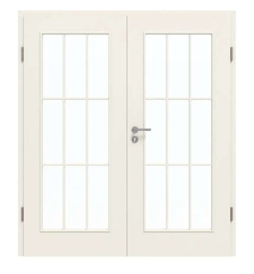GARANT drzwi dwuskrzydłowe w zestawie z ościeżnicą, biały lakier 9010 z przeszkleniem LA-2 i szprosem SP2