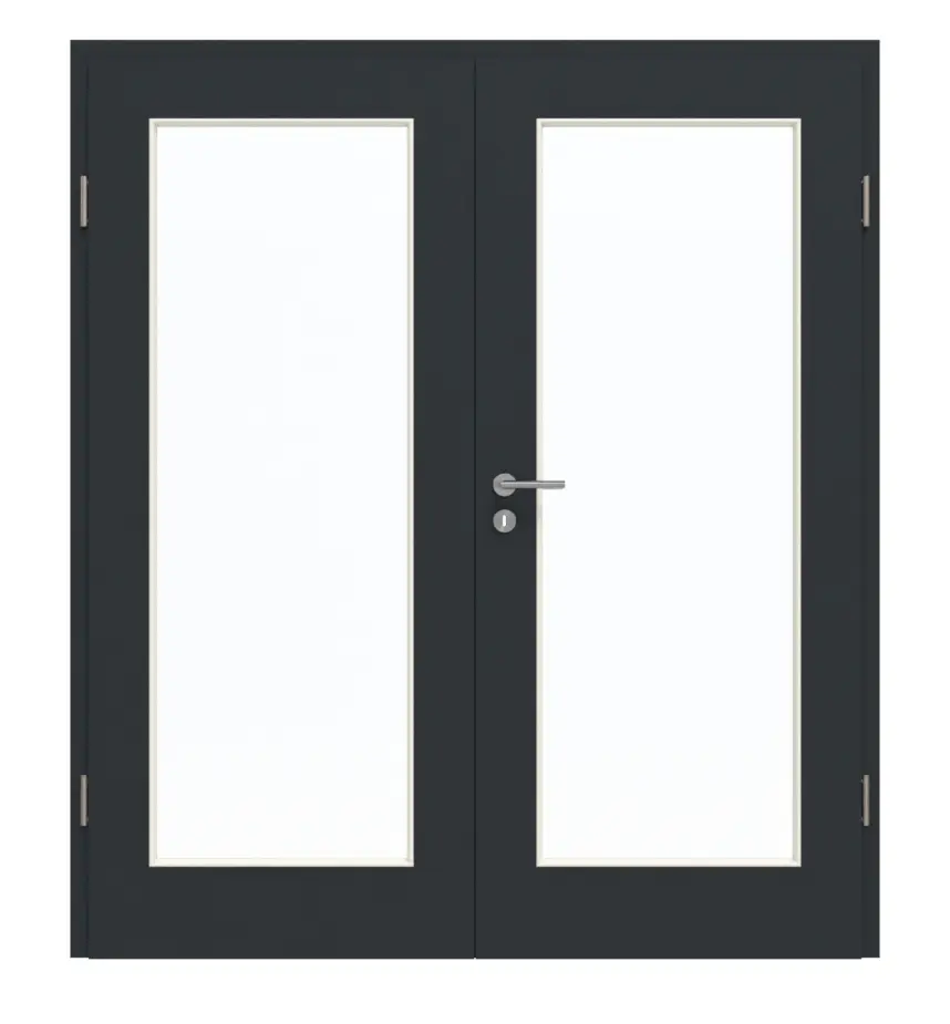 GARANT drzwi dwuskrzydłowe w zestawie z ościeżnicą U12000SD wulkaniczna czerń GHK08 z przeszkleniem LA-2