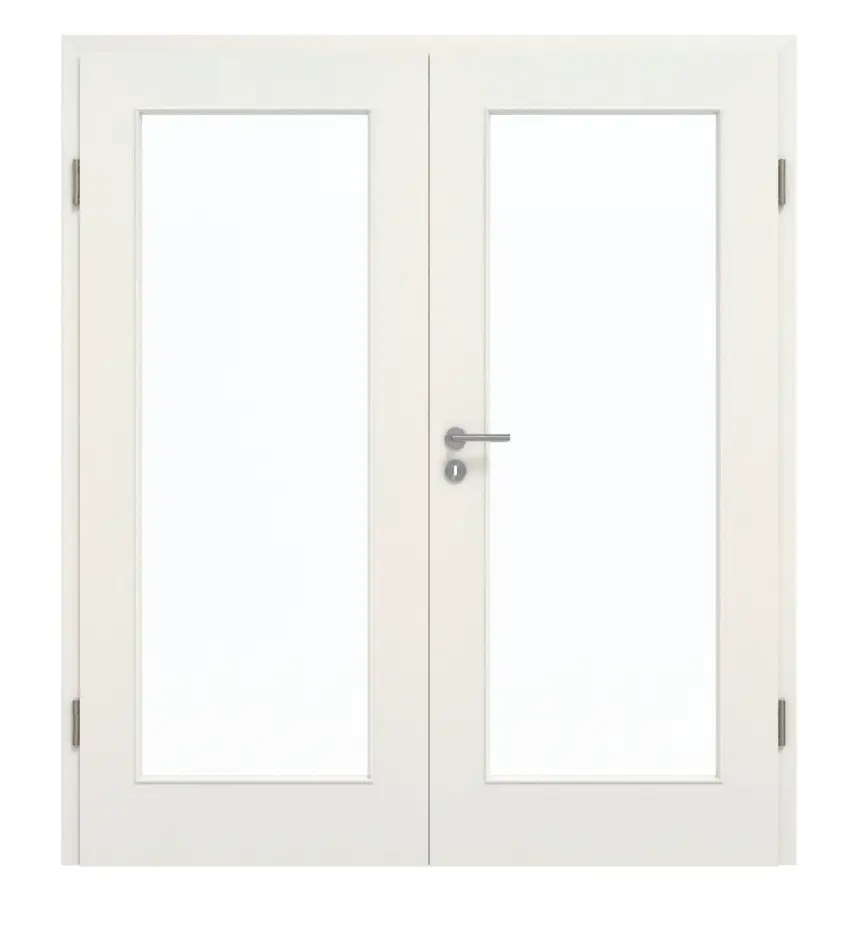 GARANT Drzwi dwuskrzydłowe wraz z ościeżnicą w bieli ze strukturą Premium CePaL z przeszkleniem LA-2
