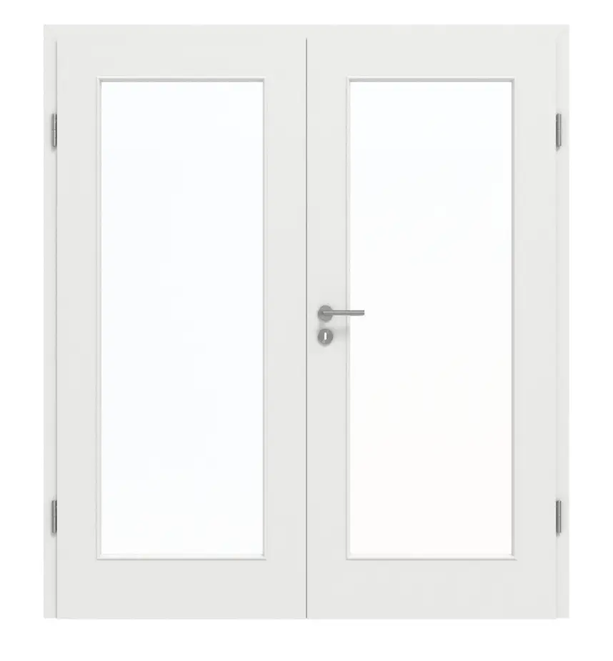 GARANT Drzwi dwuskrzydłowe wraz z ościeżnicą, matowe, biały lakier 9016 G-TEC z przeszkleniem LA-2