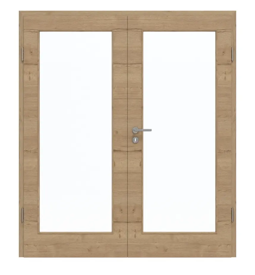 GARANT Drzwi dwuskrzydłowe z ościeżnicą Quer Authentic Risseiche GCK08 z przeszkleniem LA-3