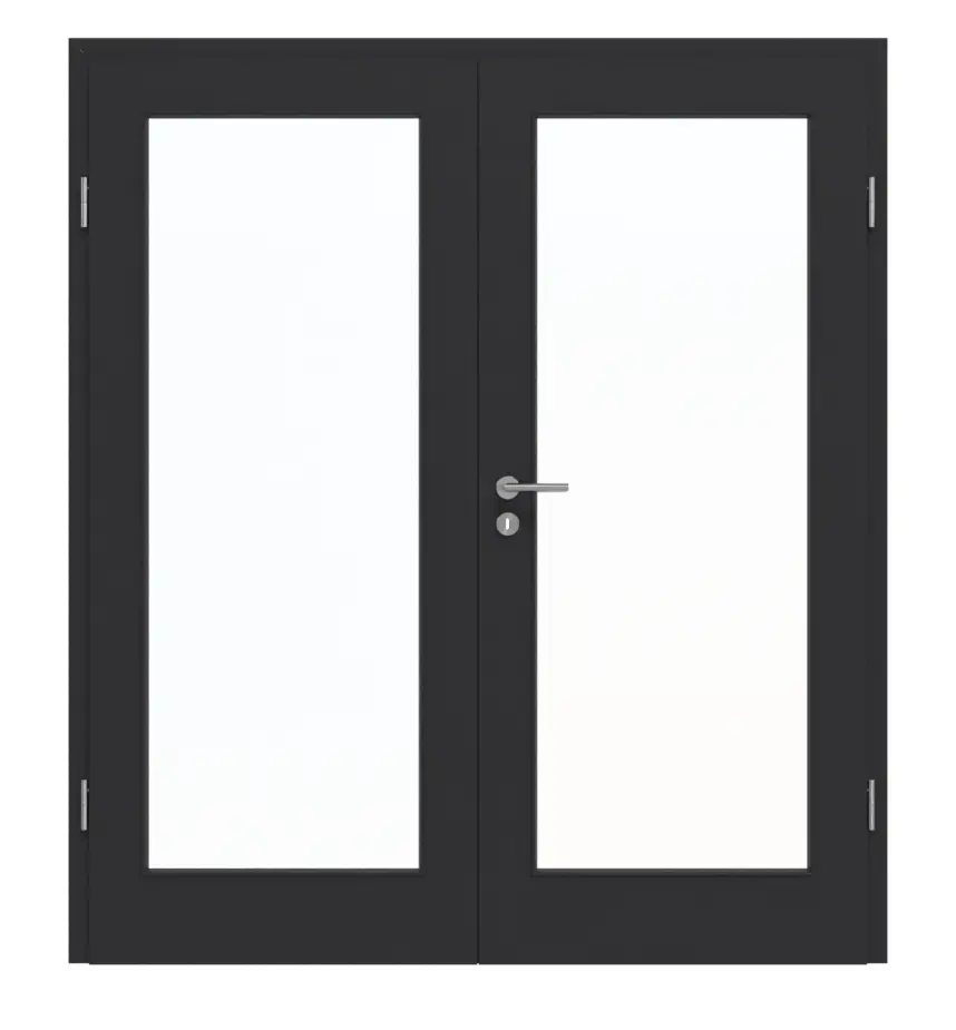 GARANT drzwi 2-skrzydłowe z ościeżnicą matowy RAL 9005 G-TEC z przeszkleniem LA-3