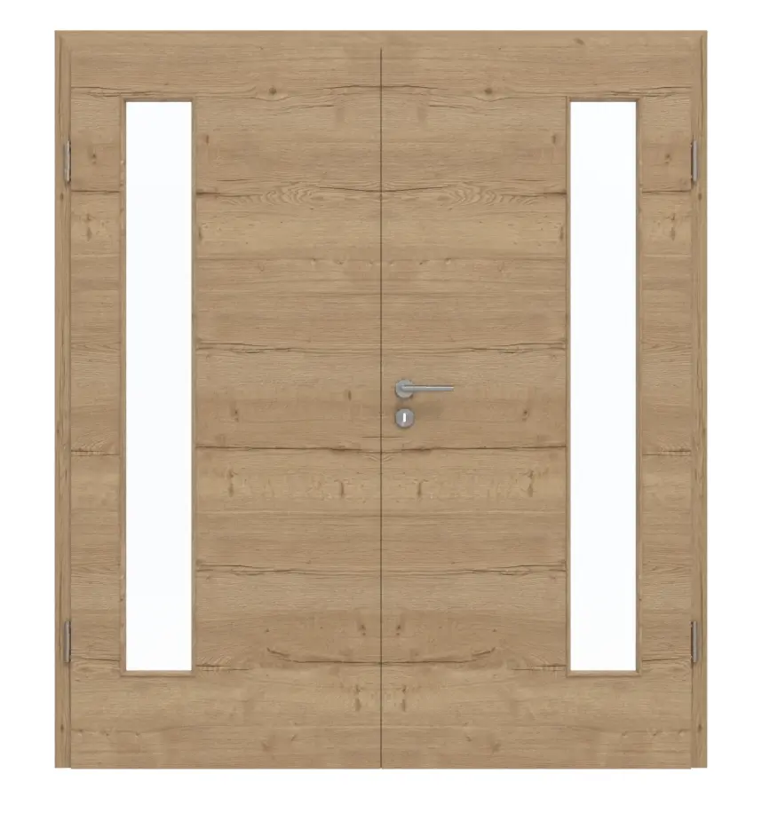 GARANT Drzwi dwuskrzydłowe z ościeżnicą Quer Authentic Risseiche CePaL z przeszkleniem LA-4 po stronie zawiasów