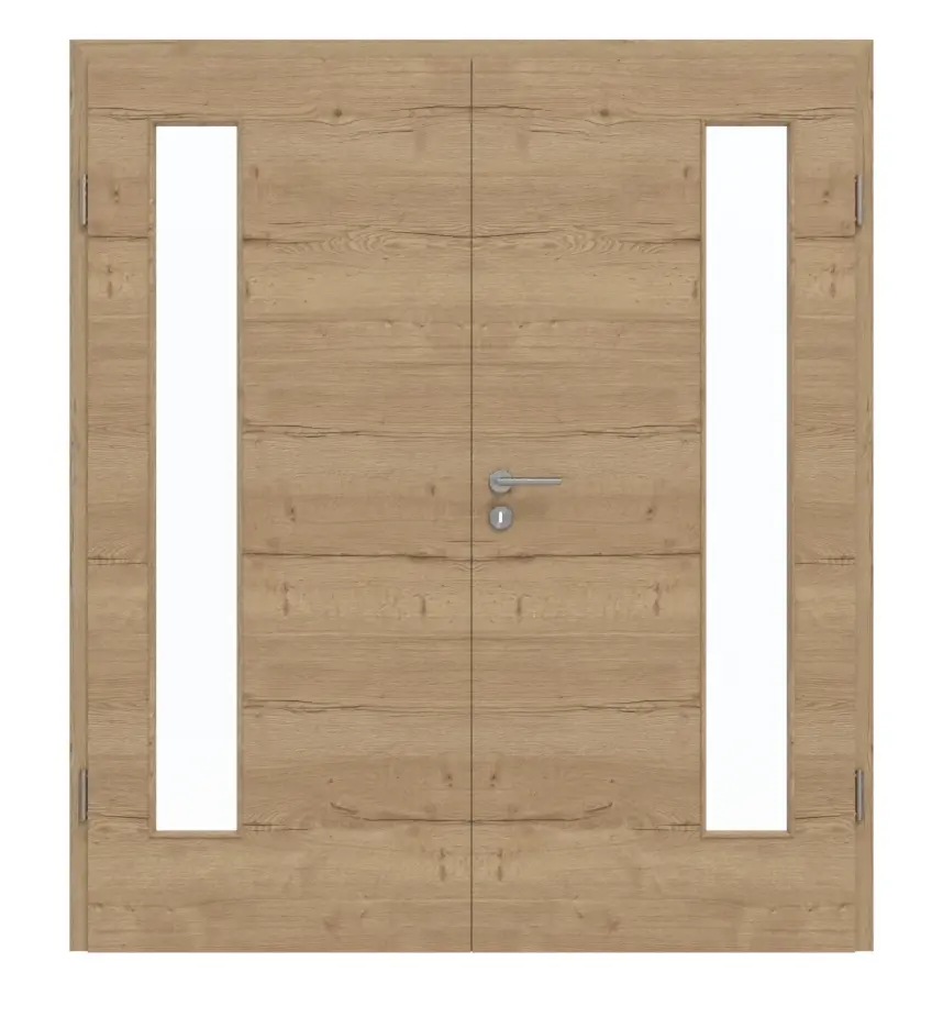 GARANT Drzwi dwuskrzydłowe z ościeżnicą Quer Authentic Risseiche GCK08 z przeszkleniem LA-4 po stronie zawiasów