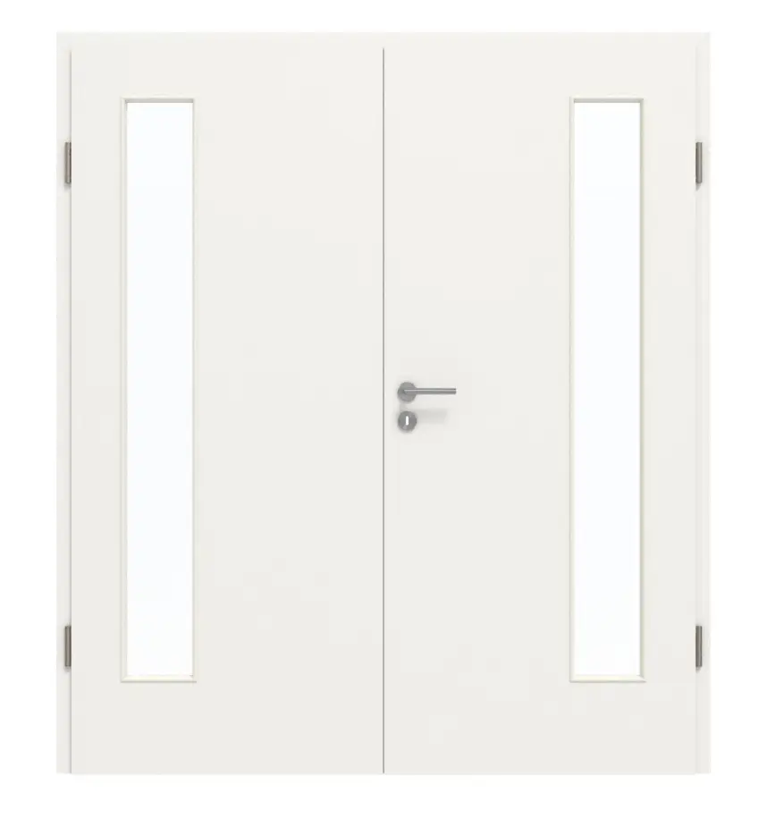 GARANT drzwi dwuskrzydłowe z ościeżnicą biały lakier 9016 GHK08 z przeszkleniem LA-4 po stronie zawiasów