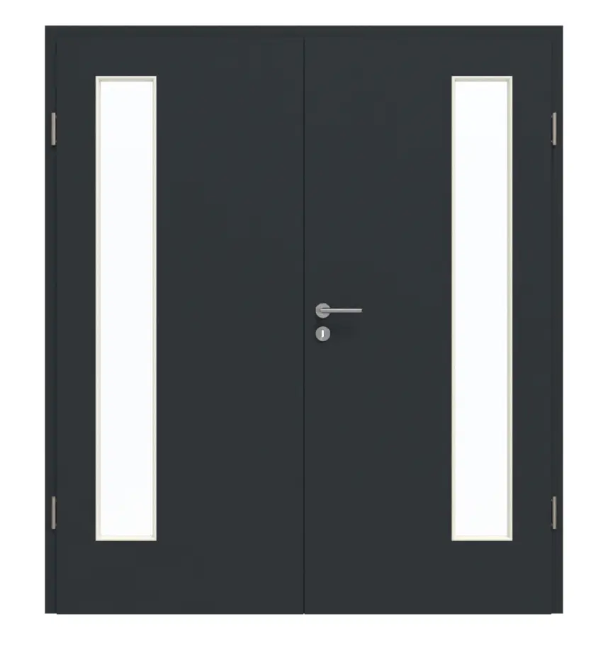 GARANT drzwi 2-skrzydłowe w zestawie z ościeżnicą U12000SD wulkaniczna czerń GHK08 z przeszkleniem LA-4 po stronie zawiasów