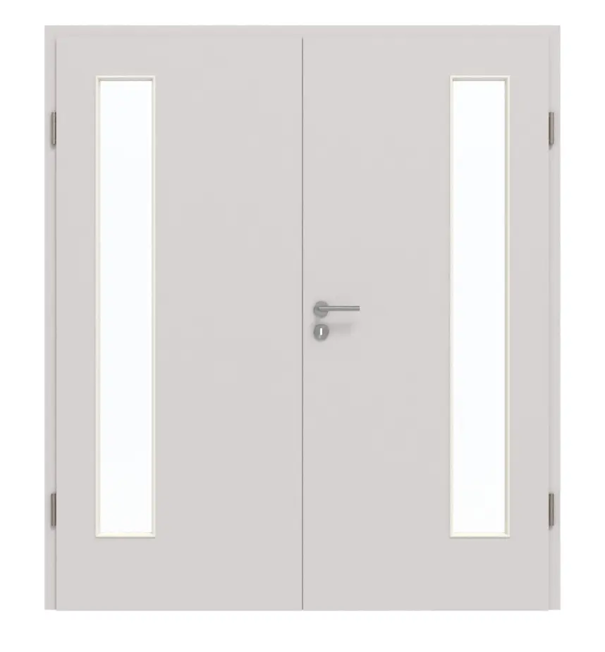 GARANT drzwi dwuskrzydłowe z ościeżnicą U12188SD jasnoszary GHK08 z przeszkleniem LA-4 po stronie zawiasów
