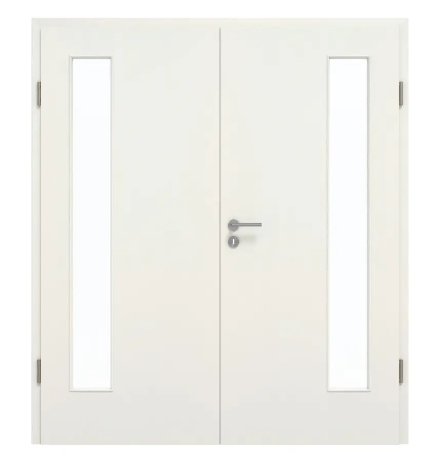 GARANT Drzwi dwuskrzydłowe wraz z ościeżnicą Biel ze strukturą Premium CePaL z przeszkleniem LA-4 od strony zawiasów