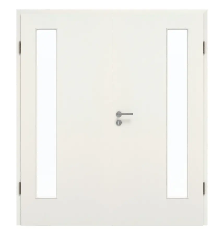 GARANT Drzwi dwuskrzydłowe wraz z ościeżnicą w bieli ze strukturą Premium GCK08 z przeszkleniem LA-4 po stronie zawiasów