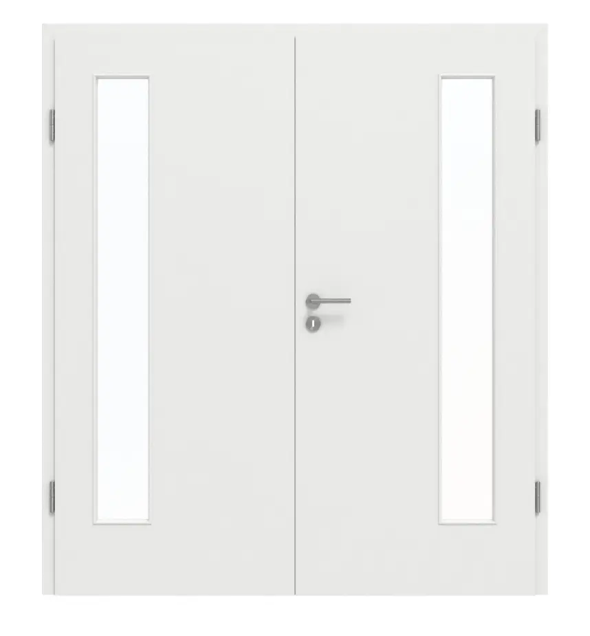 GARANT Drzwi dwuskrzydłowe wraz z ościeżnicą, matowe, biały lakier 9016 G-TEC z przeszkleniem LA-4 po stronie zawiasów