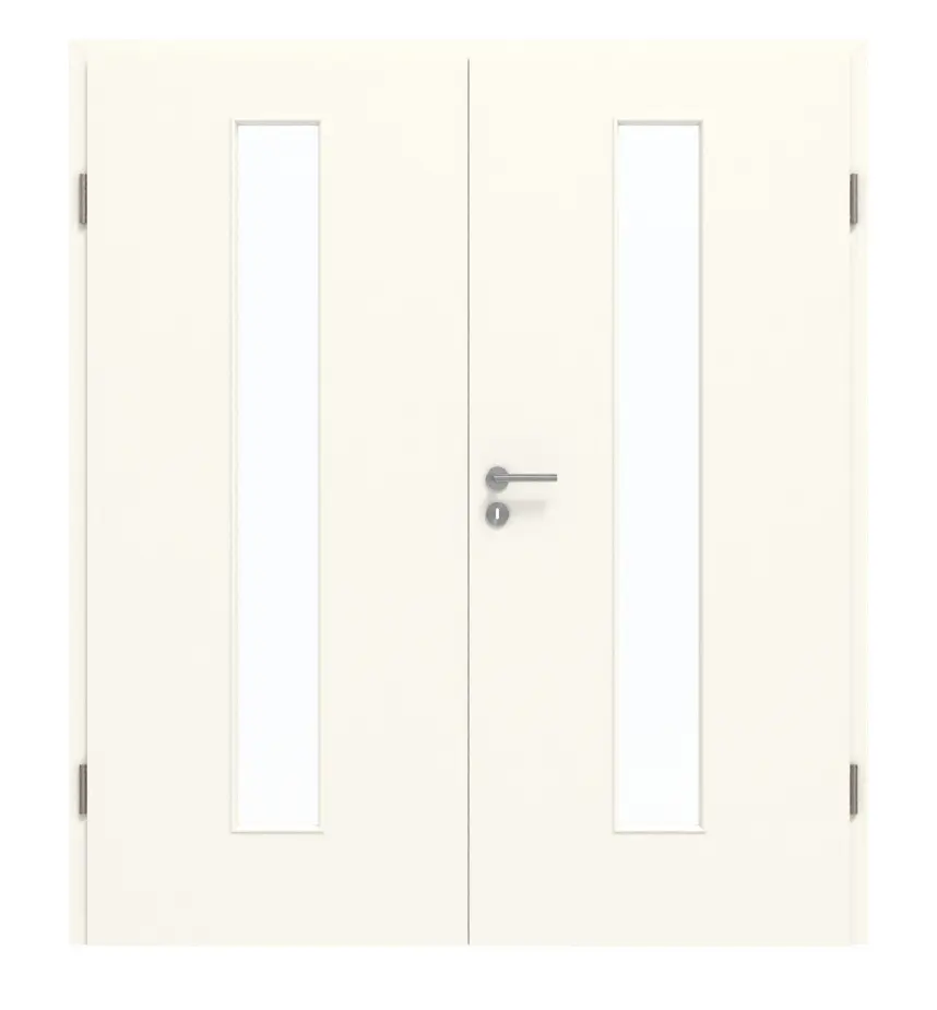 GARANT drzwi dwuskrzydłowe wraz z ościeżnicą 0105-60 Pearl White CePaL z przeszkleniem LA-4 pośrodku