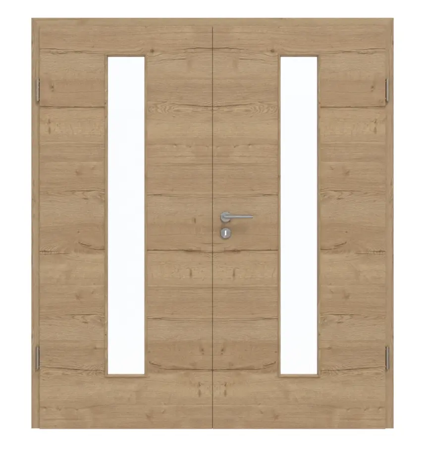 GARANT Drzwi dwuskrzydłowe wraz z ościeżnicą układ poprzeczny Authentic dąb szczelinowy GCK08 z przeszkleniem LA-4 centralnie