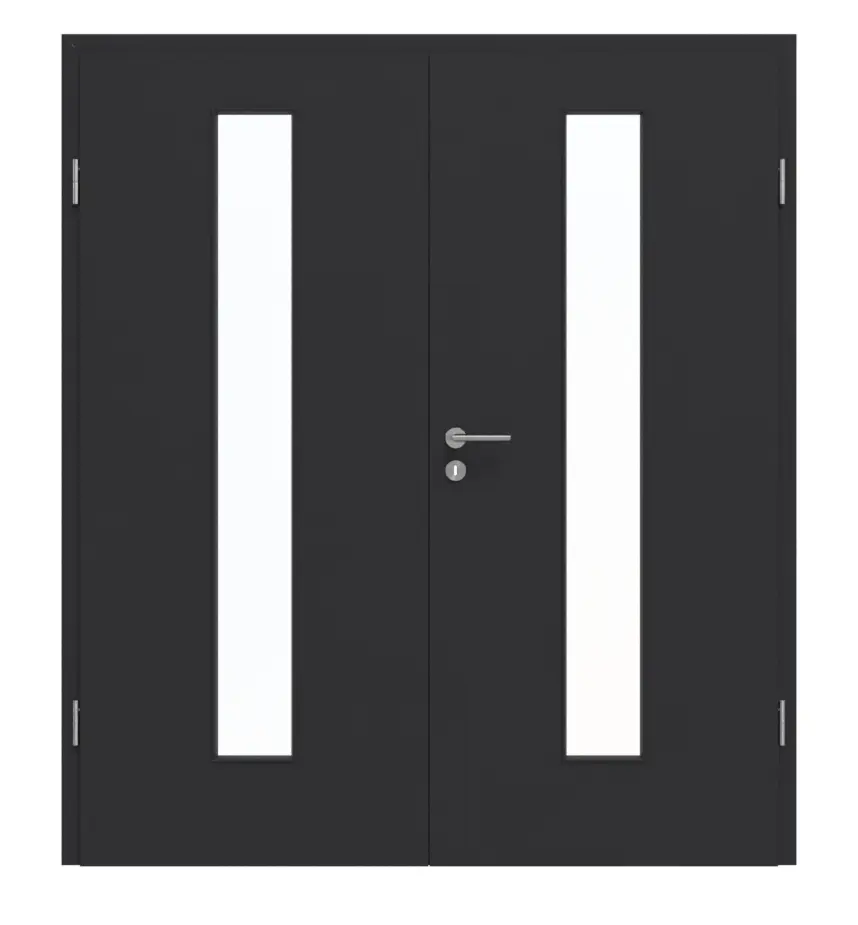 GARANT drzwi dwuskrzydłowe z ościeżnicą matowy RAL 9005 G-TEC z przeszkleniem LA-4 na środku