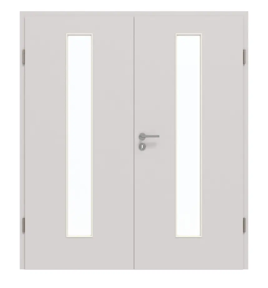 GARANT drzwi dwuskrzydłowe wraz z ościeżnicą U12188SD jasnoszary GHK08 z przeszkleniem LA-4 na środku