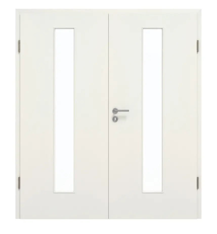 GARANT Drzwi dwuskrzydłowe wraz z ościeżnicą Biel ze strukturą Premium CePaL z przeszkleniem LA-4 na środku