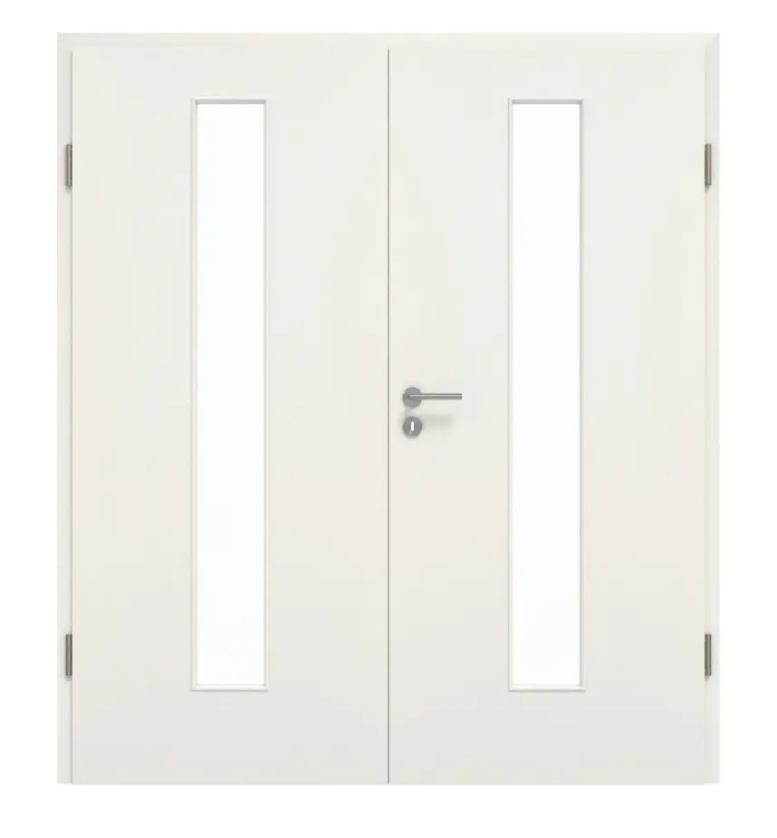 GARANT Drzwi dwuskrzydłowe wraz z ościeżnicą w bieli ze strukturą Premium GCK08 z przeszkleniem LA-4 na środku