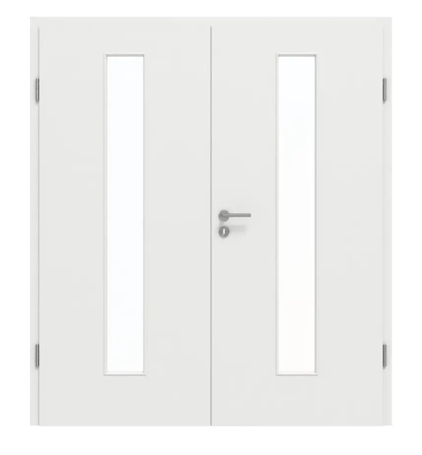 GARANT Drzwi dwuskrzydłowe wraz z ościeżnicą, matowe, biały lakier 9016 G-TEC z przeszkleniem LA-4 na środku