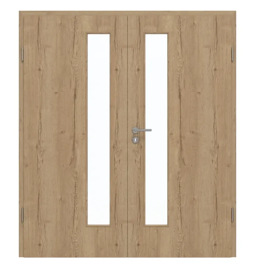 GARANT drzwi dwuskrzydłowe z ościeżnicą Authentic dąb szczelinowy GCK08 z przeszkleniem LA-4 od strony zamka