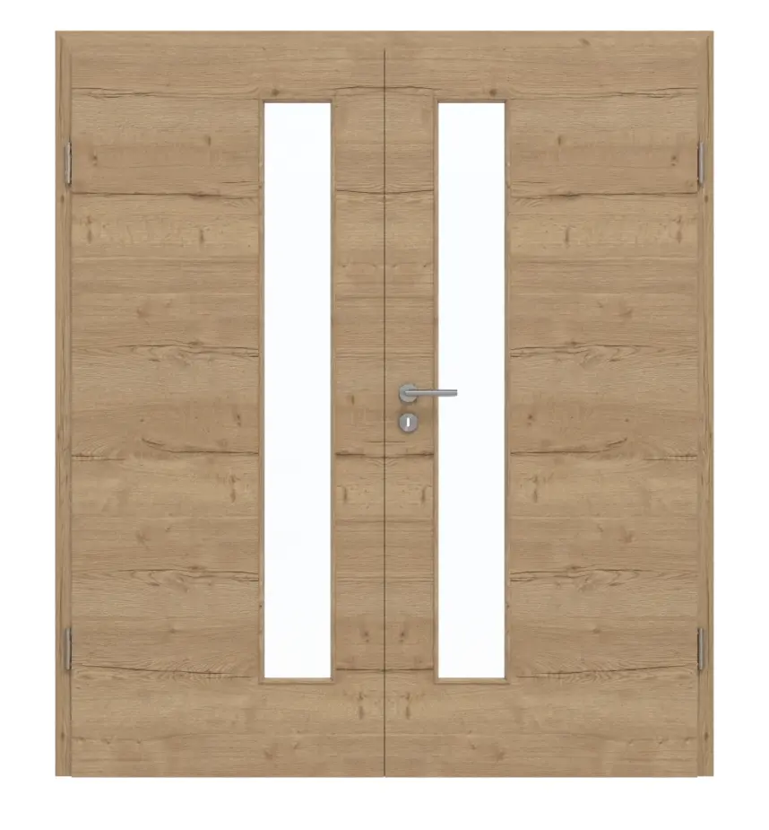 GARANT Drzwi dwuskrzydłowe z ościeżnicą Quer Authentic Risseiche CePaL z przeszkleniem LA-4 po stronie zamka