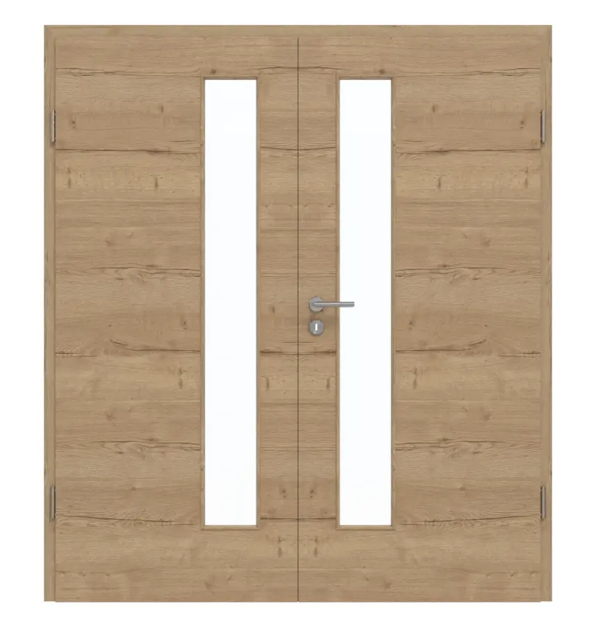 GARANT Drzwi dwuskrzydłowe z ościeżnicą Quer Authentic Risseiche GCK08 z przeszkleniem LA-4 po stronie zamka