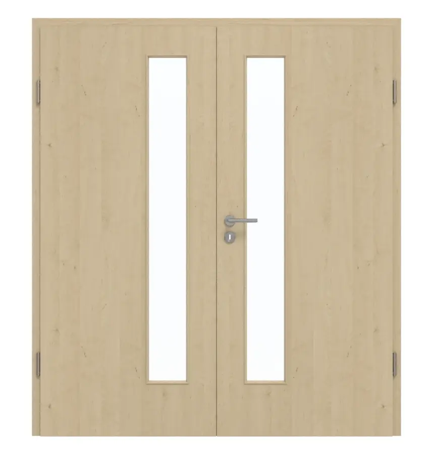 GARANT Drzwi dwuskrzydłowe wraz z ościeżnicą, naturalny klon GCK08 z przeszkleniem LA-4 po stronie zamka