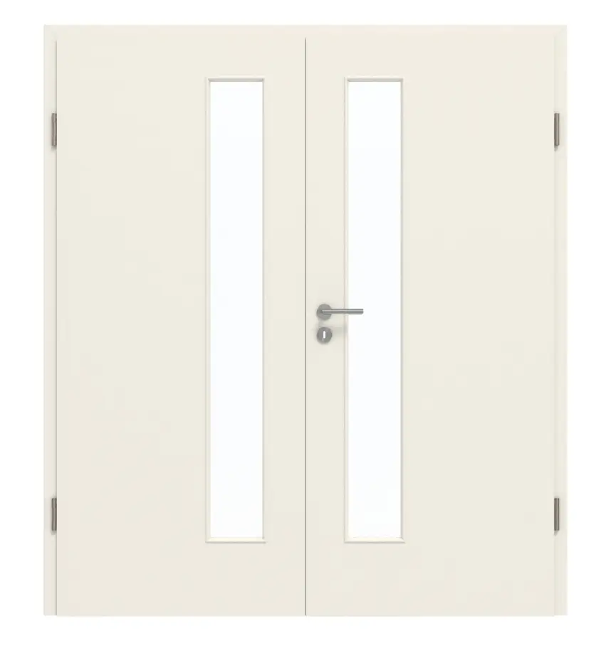 GARANT drzwi dwuskrzydłowe z ościeżnicą biały lakier 9010 CePaL z przeszkleniem LA-4 od strony zamka