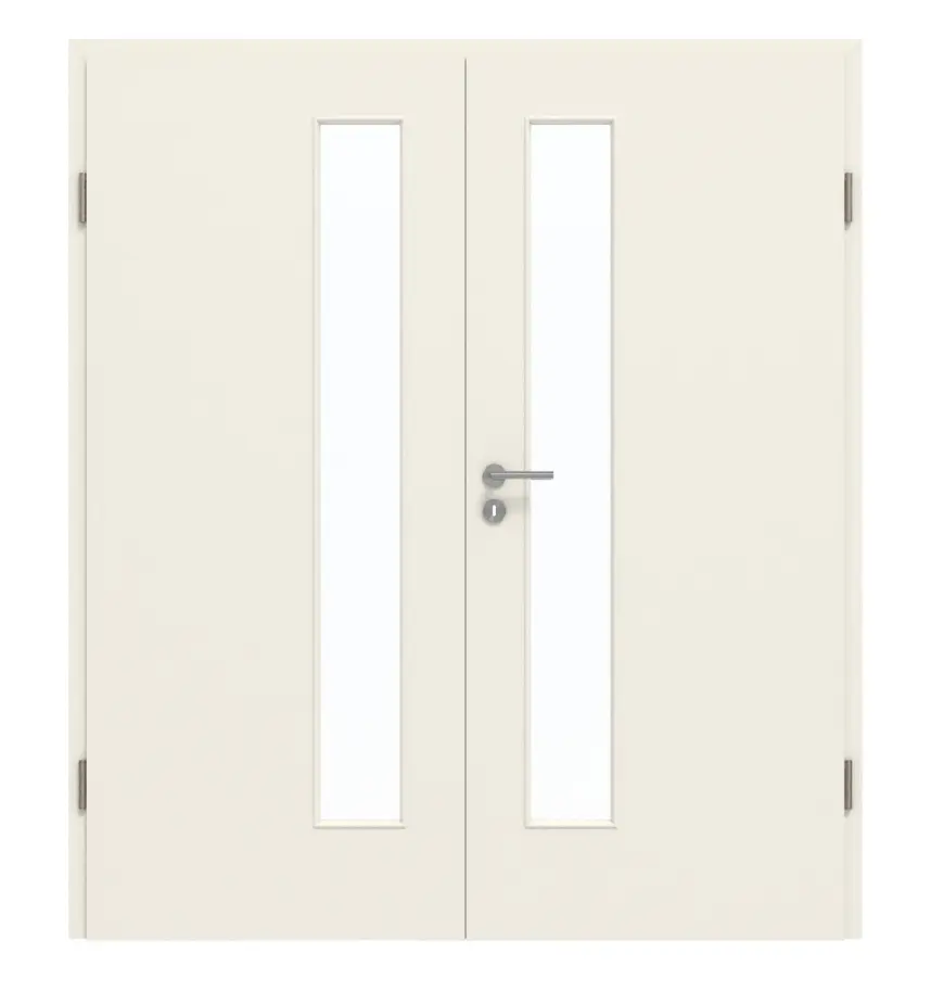 GARANT drzwi dwuskrzydłowe z ościeżnicą biały lakier 9010 GHK08 z przeszkleniem LA-4 od strony zamka