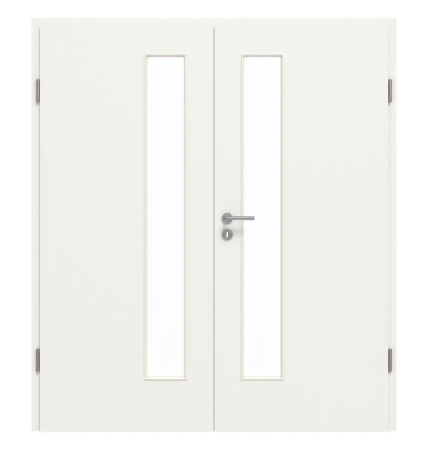 GARANT drzwi dwuskrzydłowe z ościeżnicą biały lakier 9016 GHK08 z przeszkleniem LA-4 od strony zamka