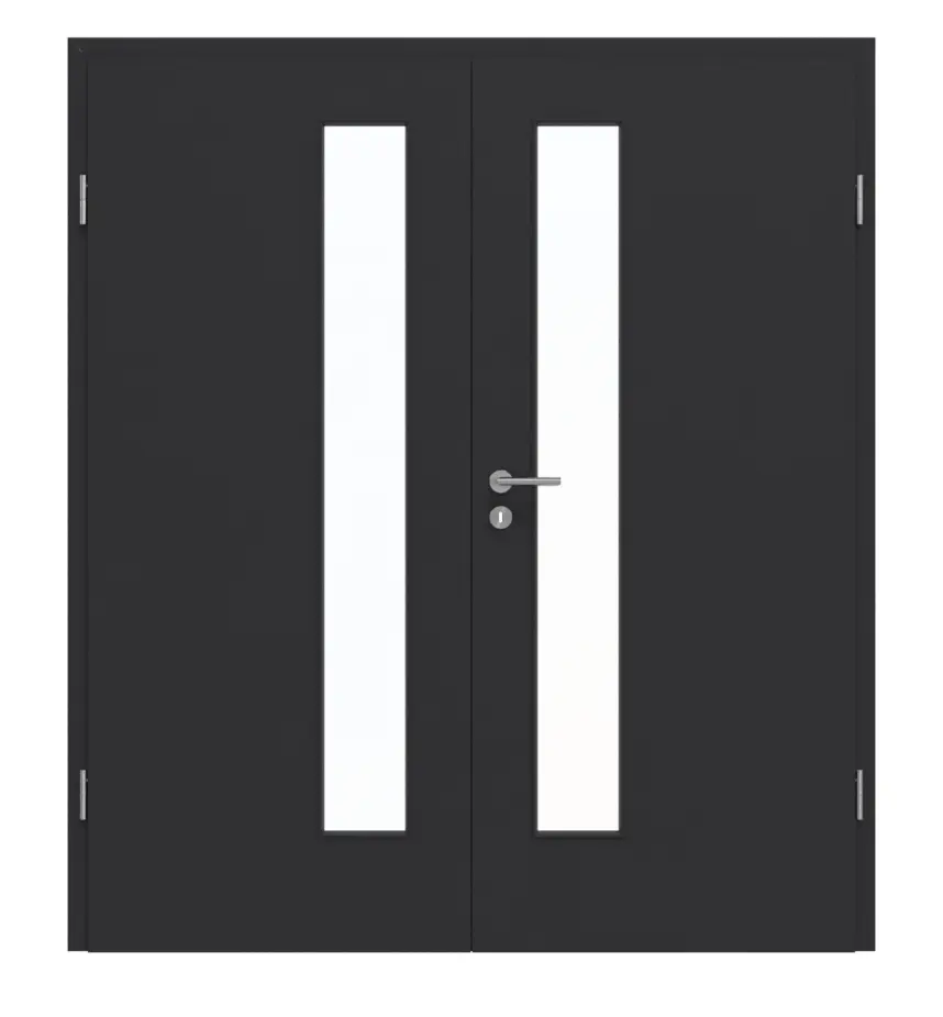 Garant drzwi 2-skrzydłowe z ościeżnicą matowy RAL 9005 G-TEC z przeszkleniem LA-4 od strony zamka