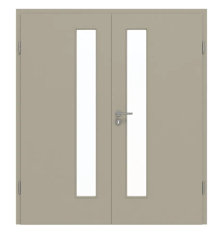 GARANT Drzwi dwuskrzydłowe wraz z ościeżnicą, matowe, szary jedwab 7044 G-TEC z przeszkleniem LA-4 po stronie zamka
