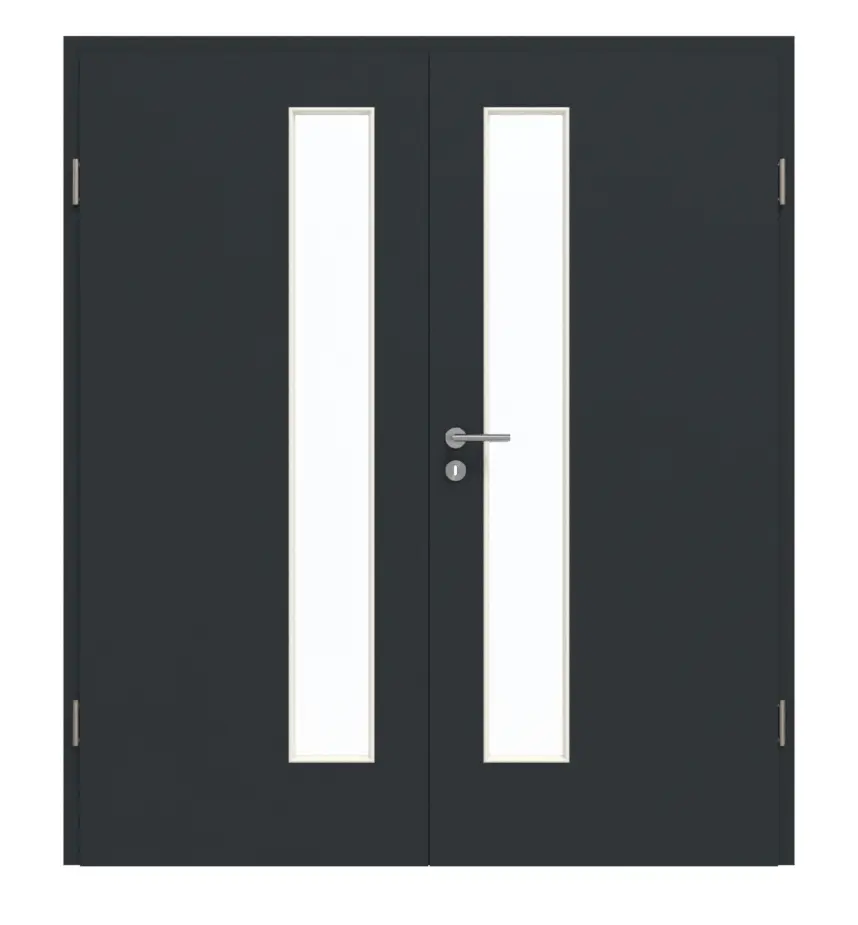 GARANT drzwi dwuskrzydłowe z ościeżnicą U12000SD wulkaniczna czerń GHK08 z przeszkleniem LA-4 od strony zamka