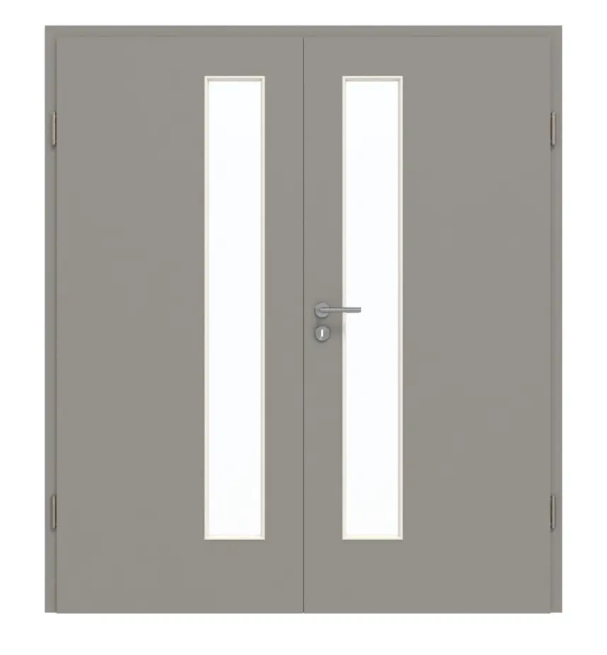 GARANT drzwi dwuskrzydłowe z ościeżnicą U12115SD szary platynowy GHK08 z przeszkleniem LA-4 od strony zamka