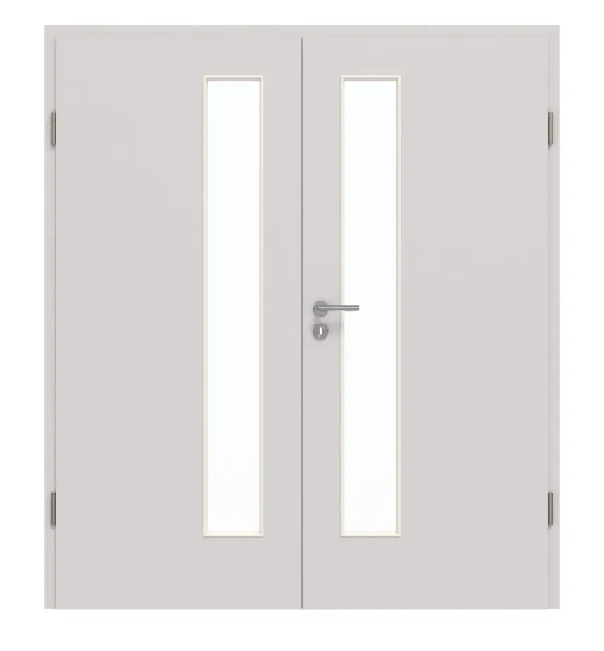GARANT drzwi dwuskrzydłowe z ościeżnicą U12188SD jasnoszary GHK08 z przeszkleniem LA-4 od strony zamka