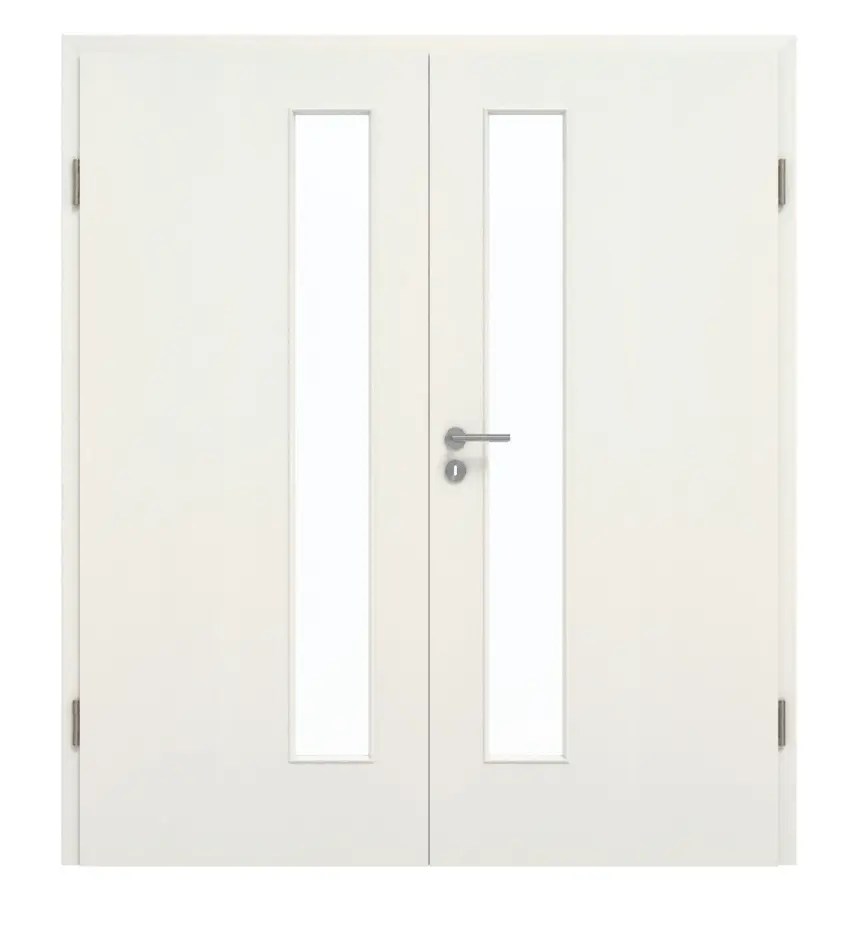 GARANT Drzwi dwuskrzydłowe wraz z ościeżnicą w bieli ze strukturą Premium CePaL z przeszkleniem LA-4 po stronie zamka