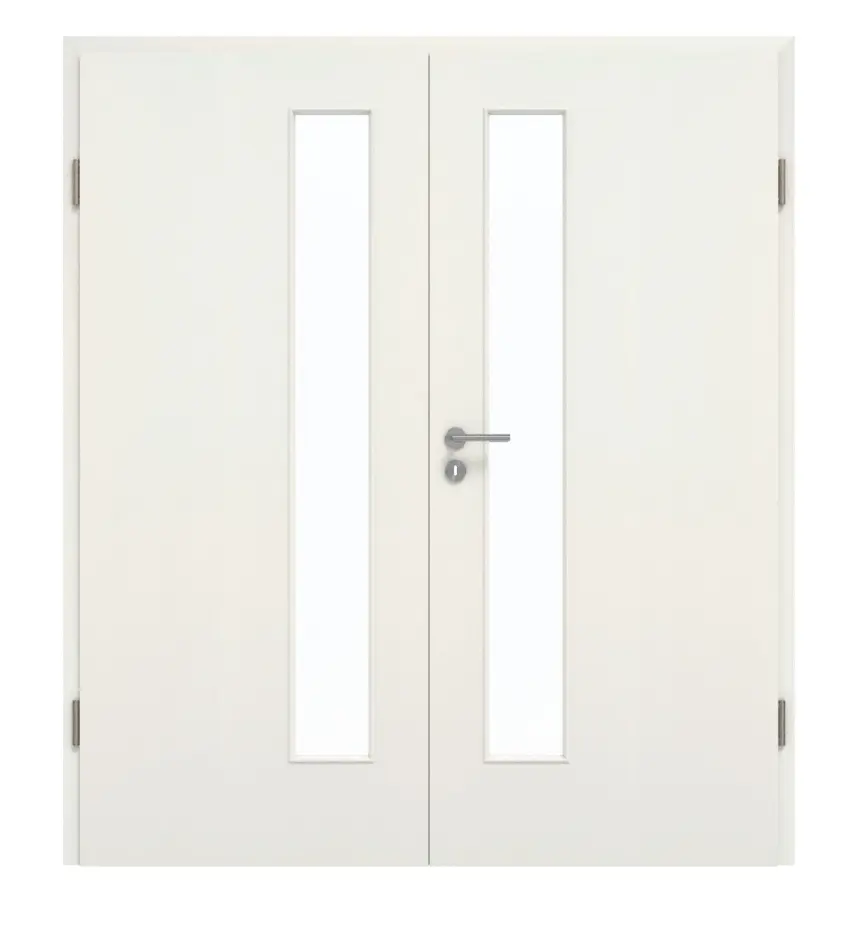 GARANT Drzwi dwuskrzydłowe wraz z ościeżnicą w bieli ze strukturą Premium GCK08 z przeszkleniem LA-4 po stronie zamka