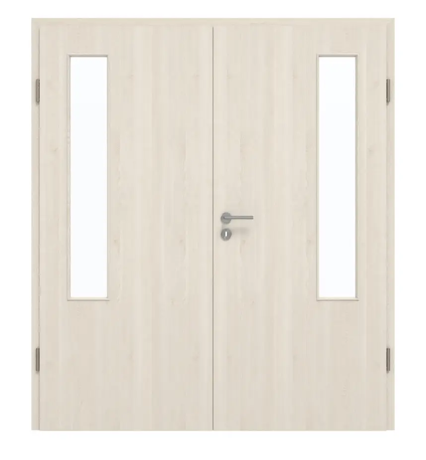 GARANT drzwi dwuskrzydłowe z ościeżnicą powierzchnia CPL authentic perła GCK08 z przeszkleniem LA-5 po stronie zawiasów
