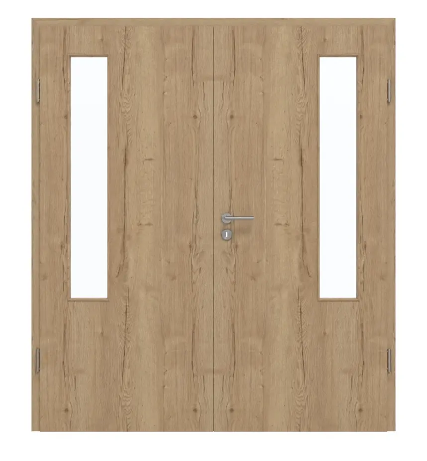 GARANT drzwi 2-skrzydłowe wraz z ościeżnicą Authentic dąb szczelinowy GCK08 z przeszkleniem LA-5 po stronie zawiasów