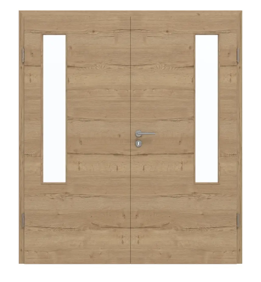 GARANT Drzwi dwuskrzydłowe z ościeżnicą Quer Authentic Risseiche CePaL z przeszkleniem LA-5 po stronie zawiasów