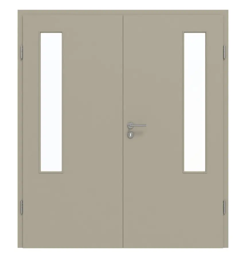 GARANT Drzwi dwuskrzydłowe wraz z ościeżnicą, matowe, szary jedwab 7044 G-TEC z przeszkleniem LA-5 po stronie zawiasów