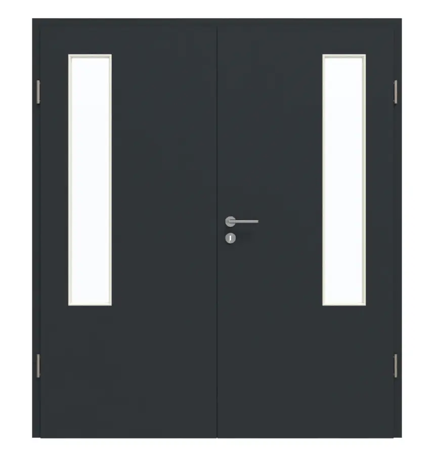 GARANT drzwi dwuskrzydłowe z ościeżnicą U12000SD wulkaniczna czerń GHK08 z przeszkleniem LA-5 po stronie zawiasów