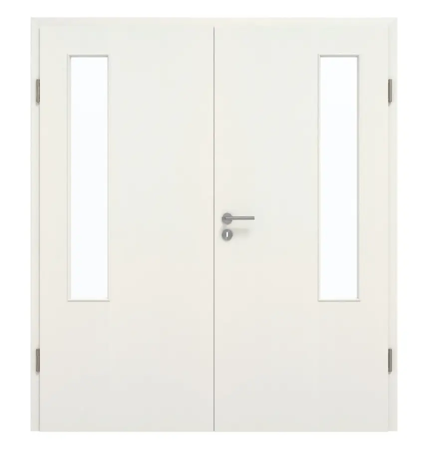 GARANT Drzwi dwuskrzydłowe wraz z ościeżnicą Biel ze strukturą Premium CePaL z przeszkleniem LA-5 od strony zawiasów