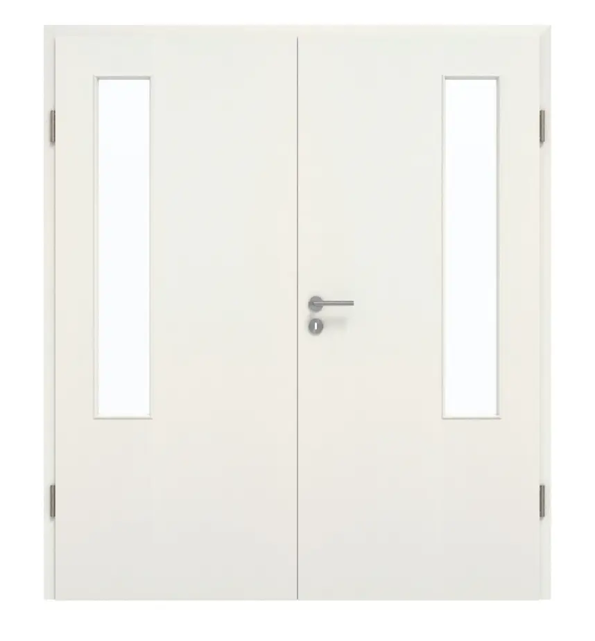 GARANT Drzwi dwuskrzydłowe wraz z ościeżnicą Biel ze strukturą Premium GCK08 z przeszkleniem LA-5 po stronie zawiasów