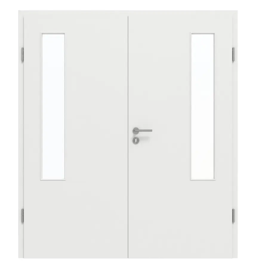 GARANT Drzwi dwuskrzydłowe wraz z ościeżnicą, matowe, biały lakier 9016 G-TEC z przeszkleniem LA-5 po stronie zawiasów