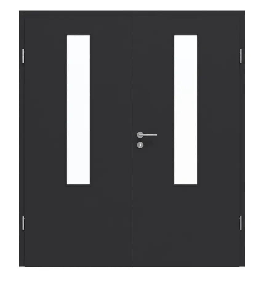 GARANT drzwi 2-skrzydłowe z ościeżnicą matowy RAL 9005 G-TEC z przeszkleniem LA-5 na środku