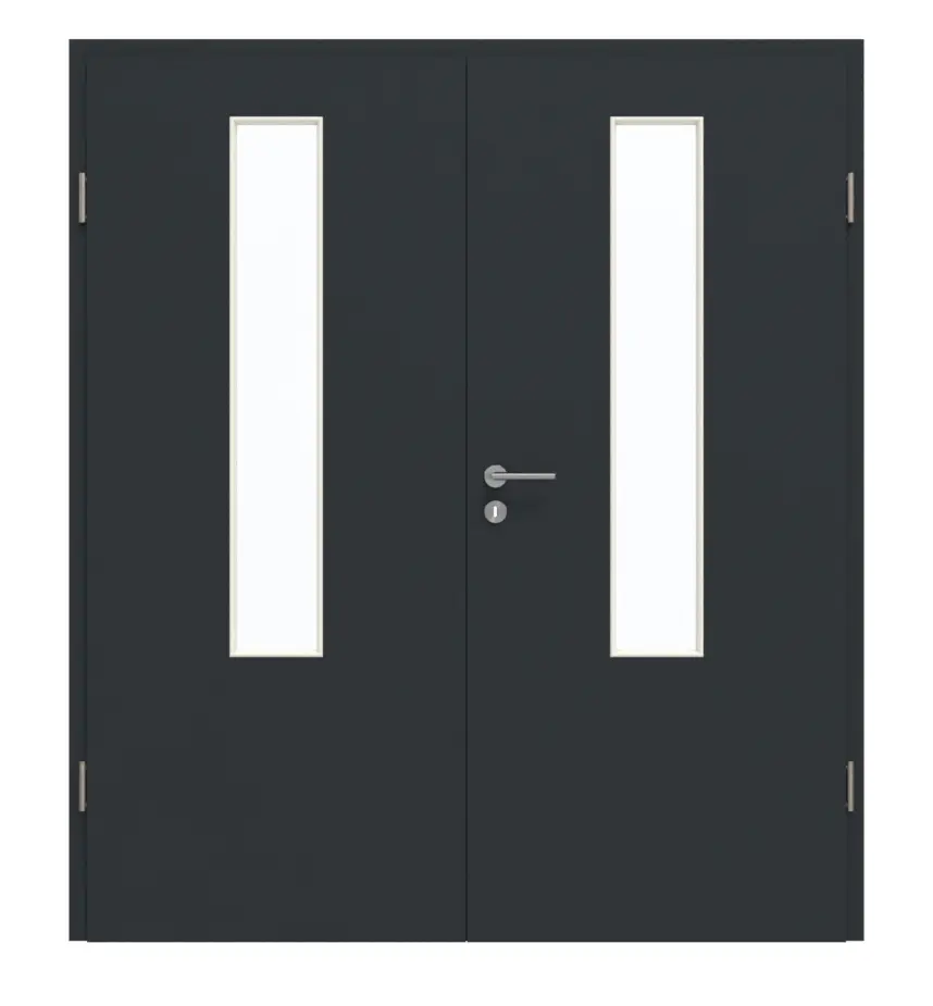 GARANT drzwi dwuskrzydłowe z ościeżnicą U12000SD wulkaniczna czerń GHK08 z wycięciem na szybę LA-5 na środku