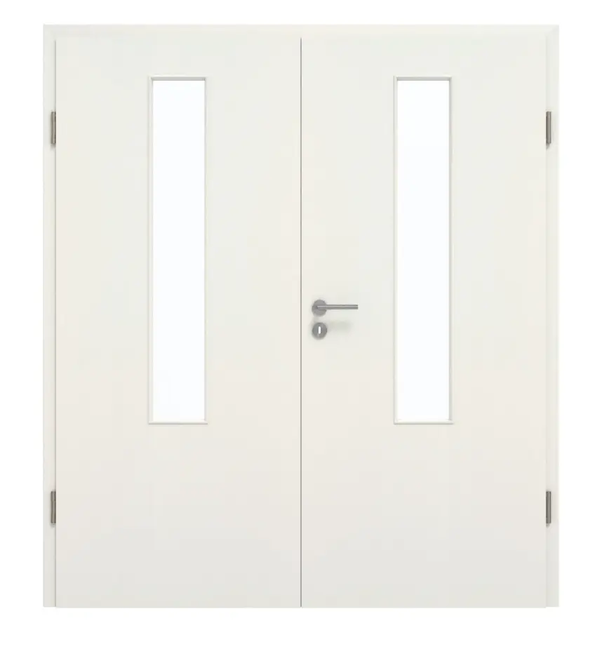 GARANT Drzwi dwuskrzydłowe wraz z ościeżnicą Biel ze strukturą Premium CePaL z przeszkleniem LA-5 na środku