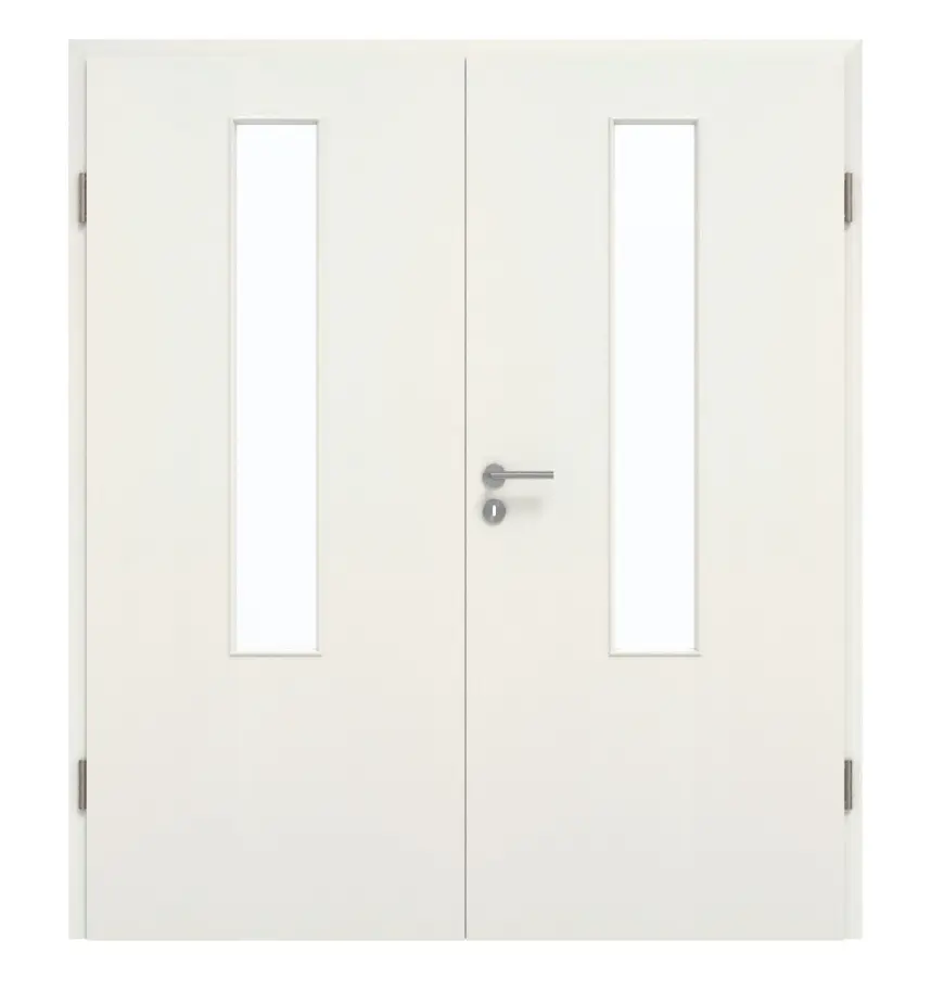 GARANT Drzwi dwuskrzydłowe wraz z ościeżnicą w bieli ze strukturą Premium GCK08 z przeszkleniem LA-5 na środku