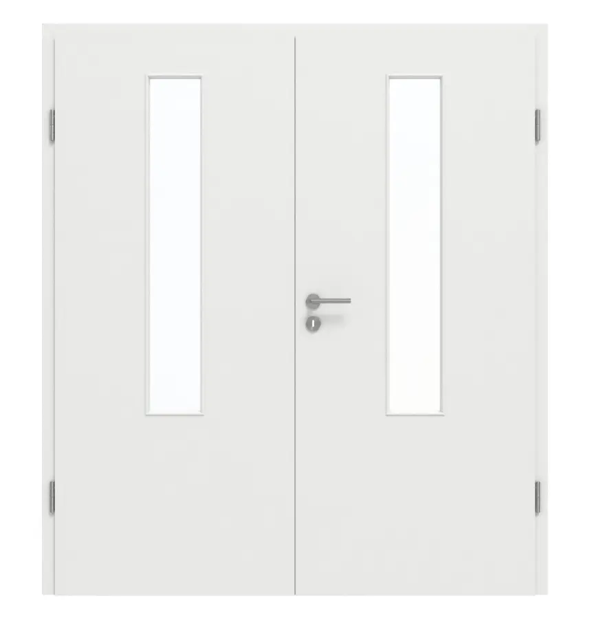 GARANT Drzwi dwuskrzydłowe wraz z ościeżnicą, matowe, biały lakier 9016 G-TEC z przeszkleniem LA-5 na środku