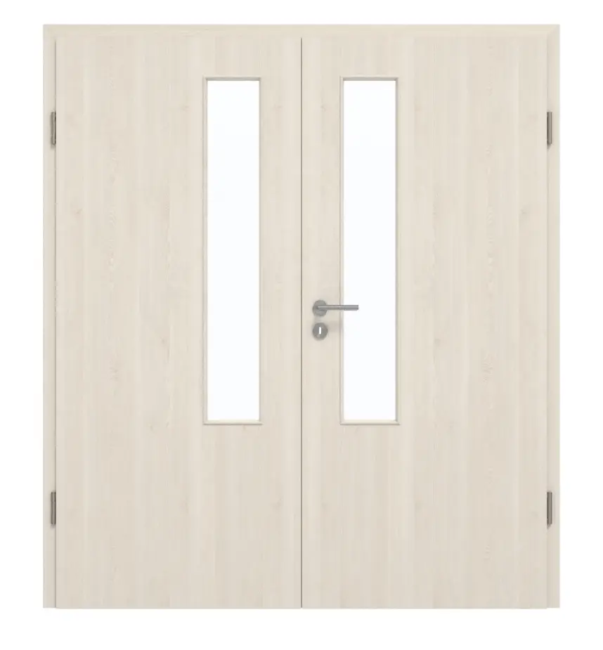 GARANT drzwi 2-skrzydłowe wraz z ościeżnicą powierzchnia CPL authentic perła CePaL z przeszkleniem LA-5 od strony zamka.