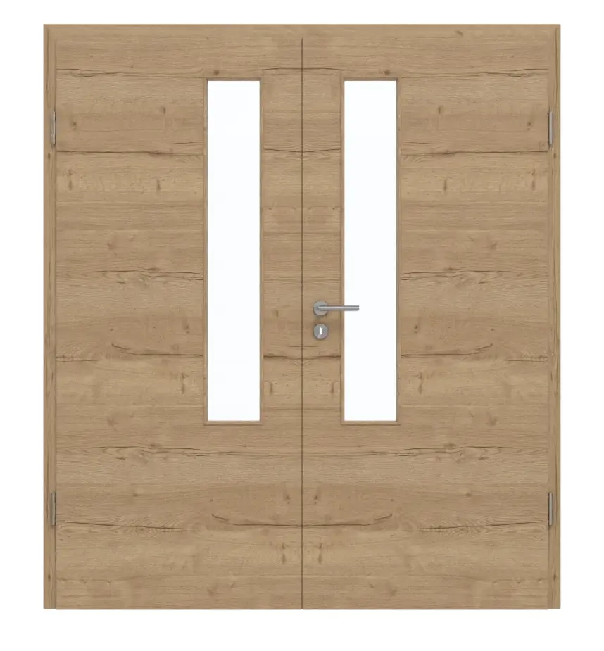 GARANT Drzwi dwuskrzydłowe z ościeżnicą Quer Authentic Risseiche CePaL z przeszkleniem LA-5 po stronie zamka